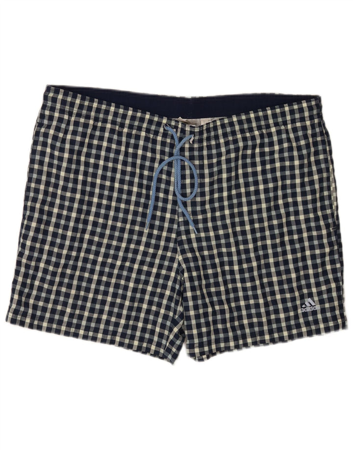 Adidas Short de bain régulier pour homme en polyester à carreaux bleus