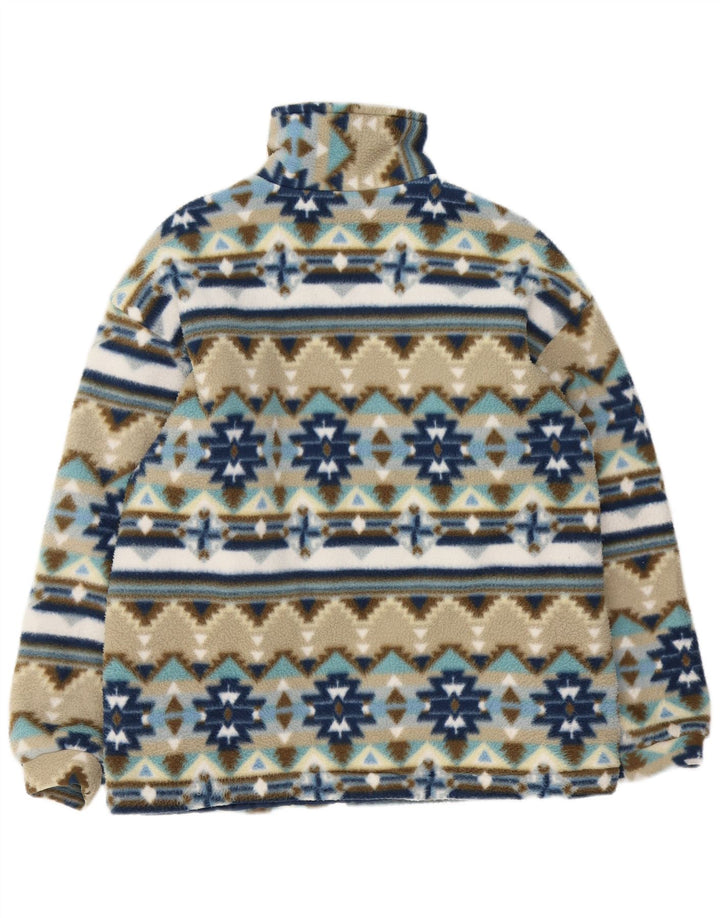 vintage Mens Fleece Jacket UK 40 Grand Multicolore Géométrique