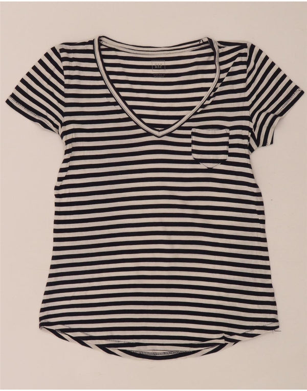 Gap T-Shirt Femme Top UK 10 Petit Coton Rayé Bleu Marine