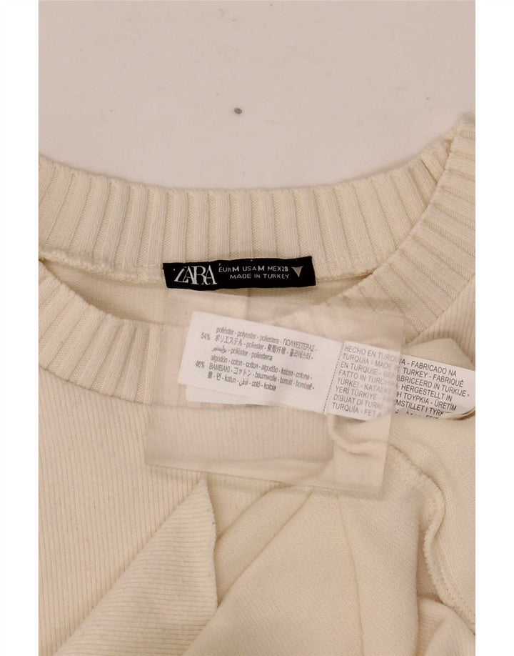 Zara Pull ras du cou pour femme UK 14 Medium Blanc Polyester