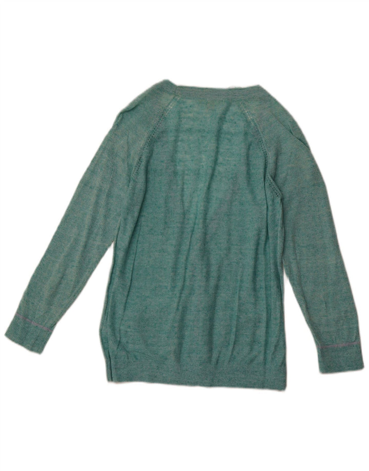 WHITE STUFF Pull Cardigan Femme UK 8 Petit Lin Moucheté Turquoise