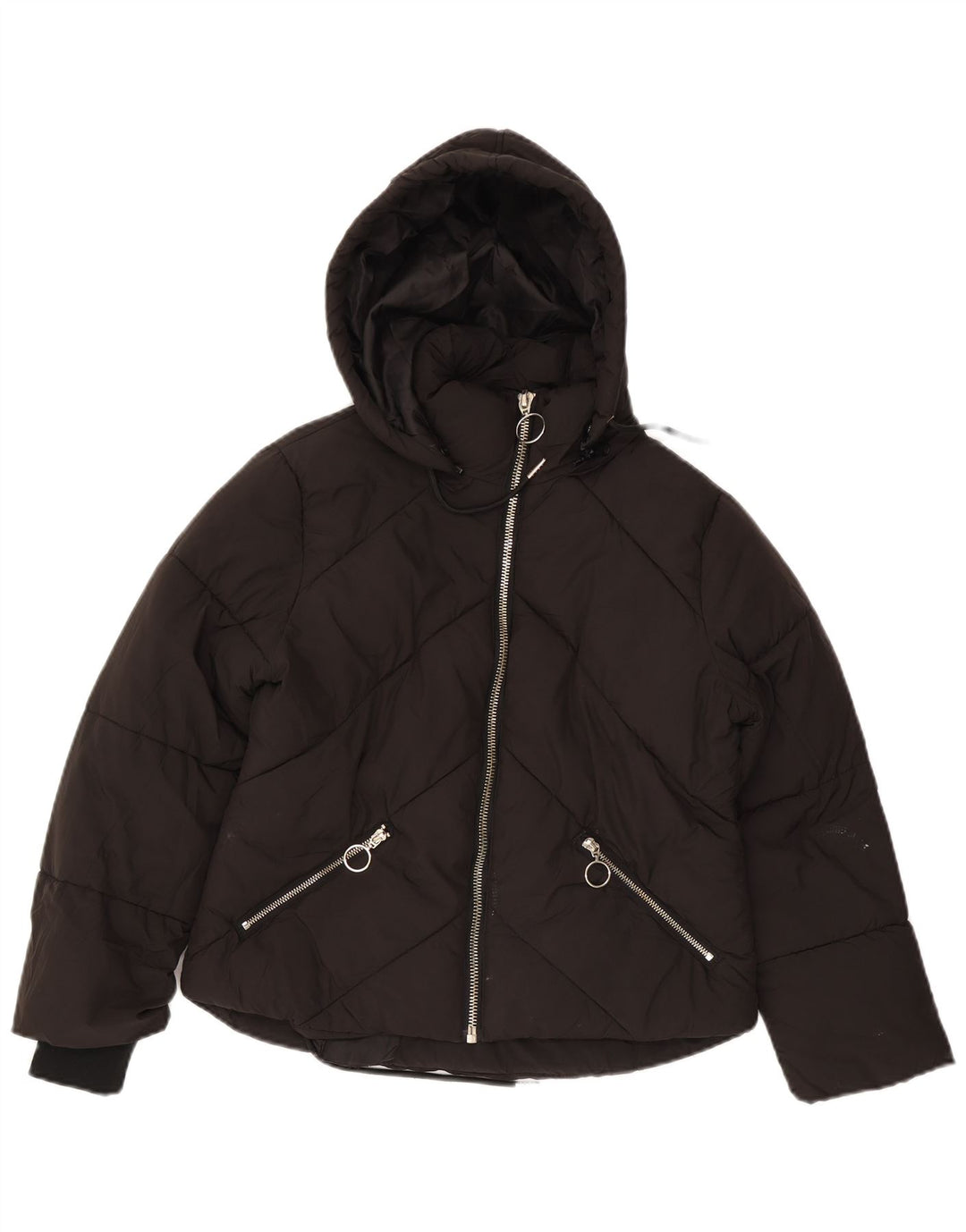 Topshop Femme Petite Veste matelassée surdimensionnée à capuche UK 8 Small Noir