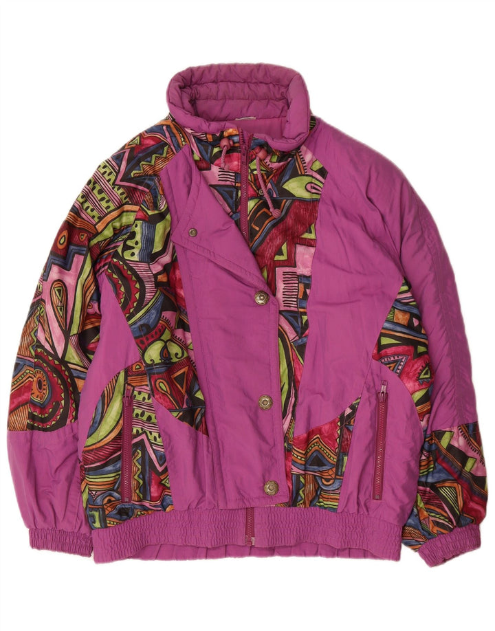 vintage Femme Veste coupe-vent surdimensionnée UK 12 Moyen Violet Géométrique