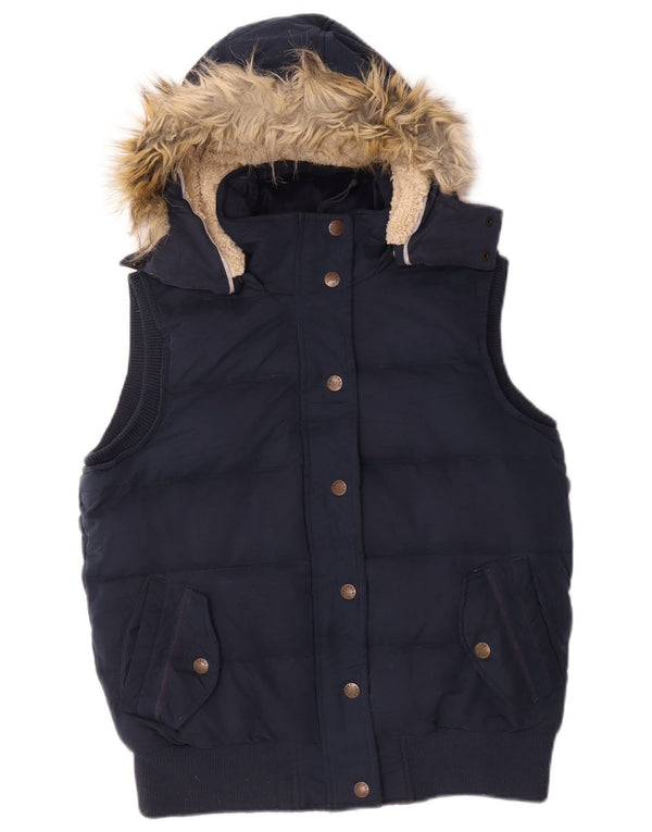 Fat Face Womens Hooded Padded Gilet UK 12 Medium Navy Blue Cotton