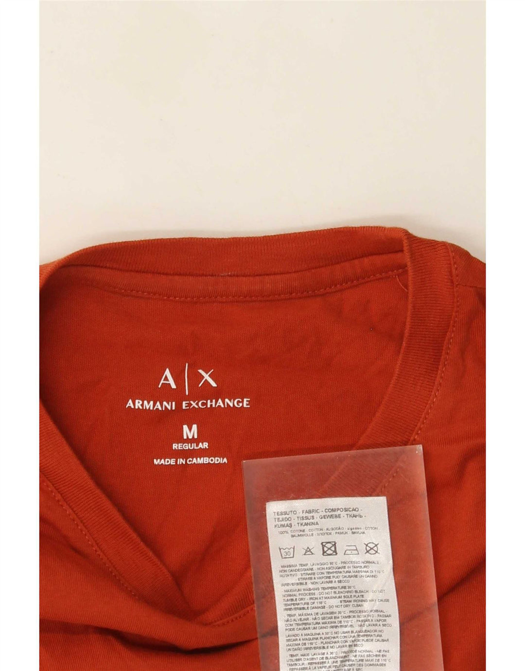 Armani Exchange T-Shirt Regular Fit Homme Orange Moyen Coton