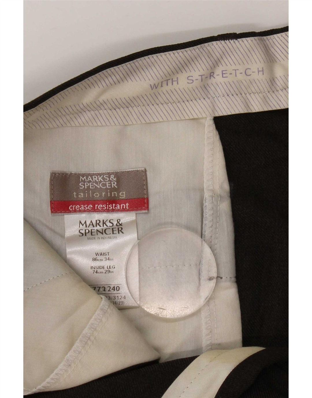 Marks & Spencer Pantalon Chino Droit Homme W34 L29 Marron Polyester