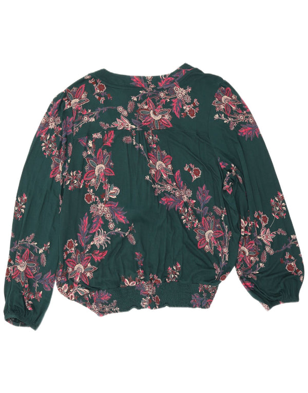 Fat Face Chemisier à manches longues pour femme UK 22 3XL Vert Floral Viscose