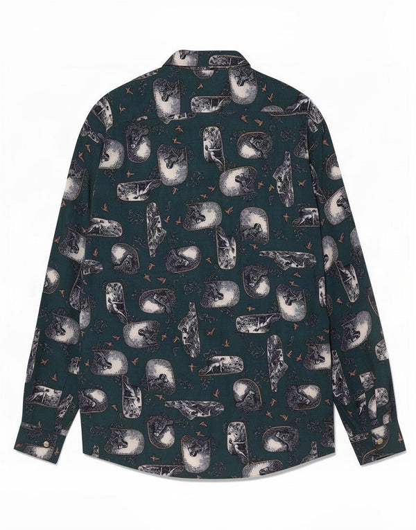 Chemise à motif abstrait vintage pour hommes grande viscose verte