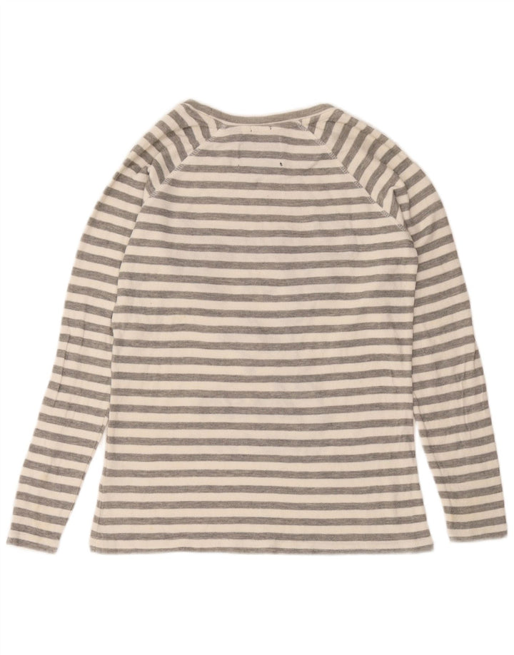 Superdry Haut graphique à manches longues pour femme UK 10 Petit coton rayé gris