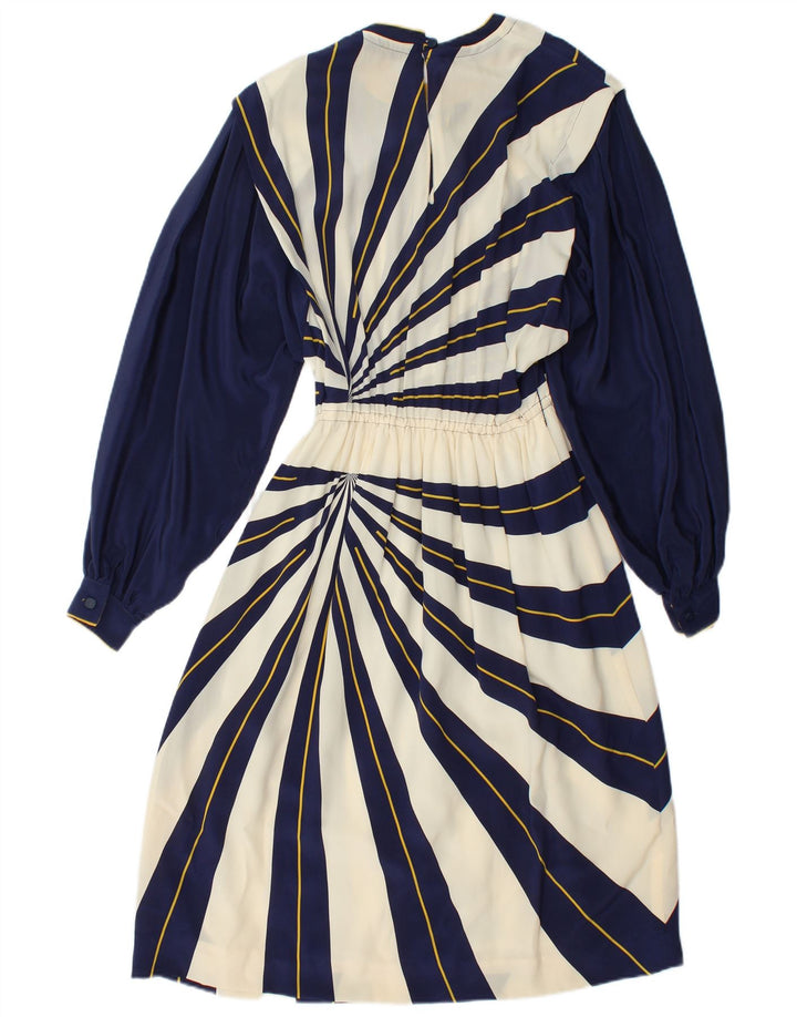 VINTAGE Robe trapèze à manches longues pour femme IT 42 Bleu marine moyen rayé