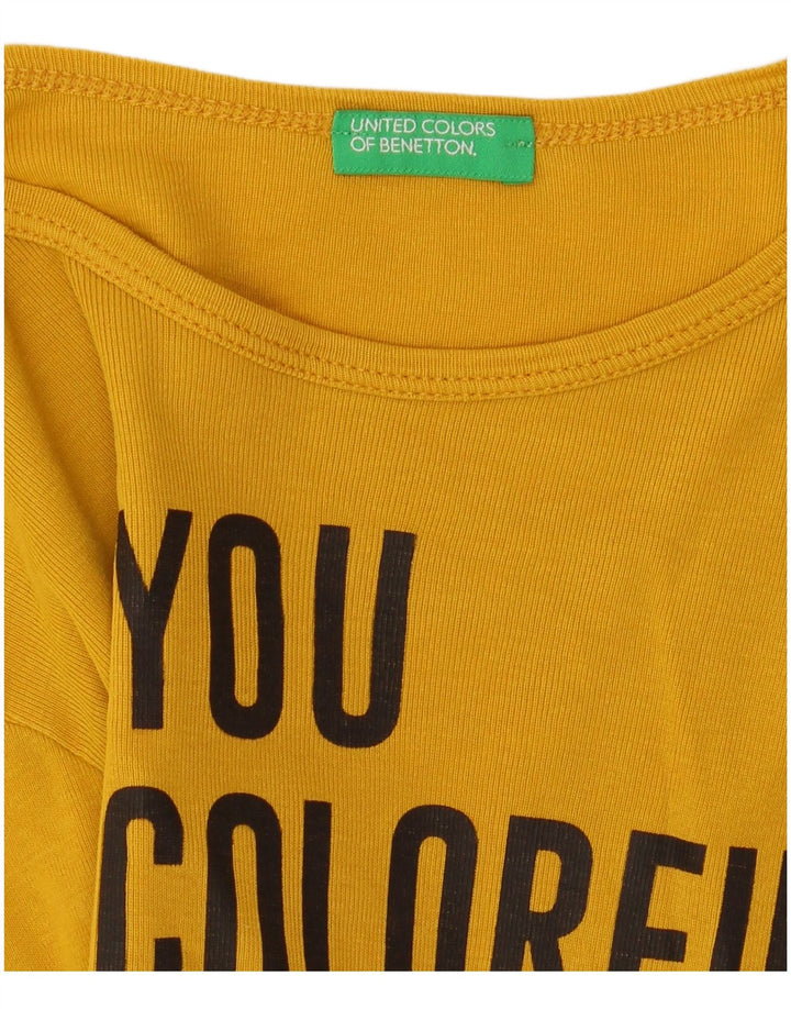 Benetton Haut graphique à manches longues pour femme UK 8 Small Jaune