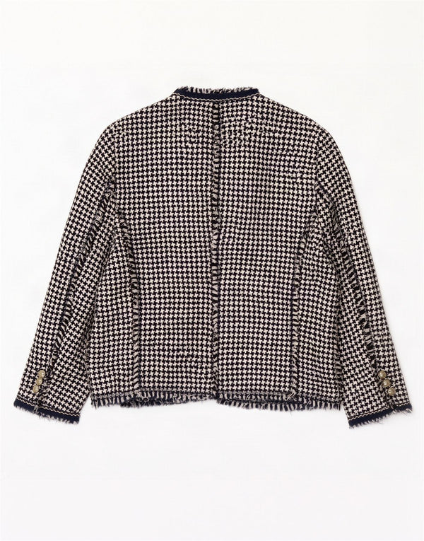 Zara Veste blazer ouverte à manches 3/4 pour femme UK 18 XL Bleu marine Pied-de-poule
