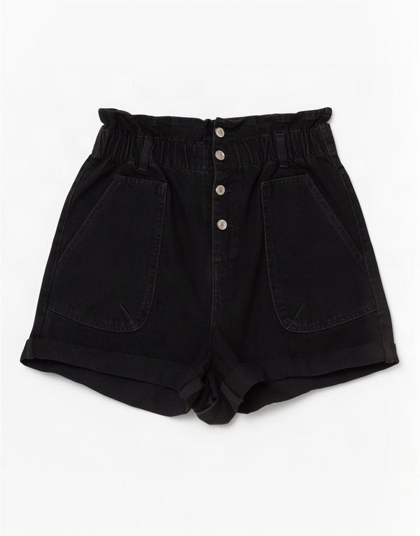 Zara Short en jean taille haute pour femme EU 40 Medium W30 Coton noir