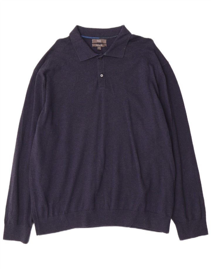 Marks & Spencer Pull à col polo pour homme 2XL en coton bleu marine