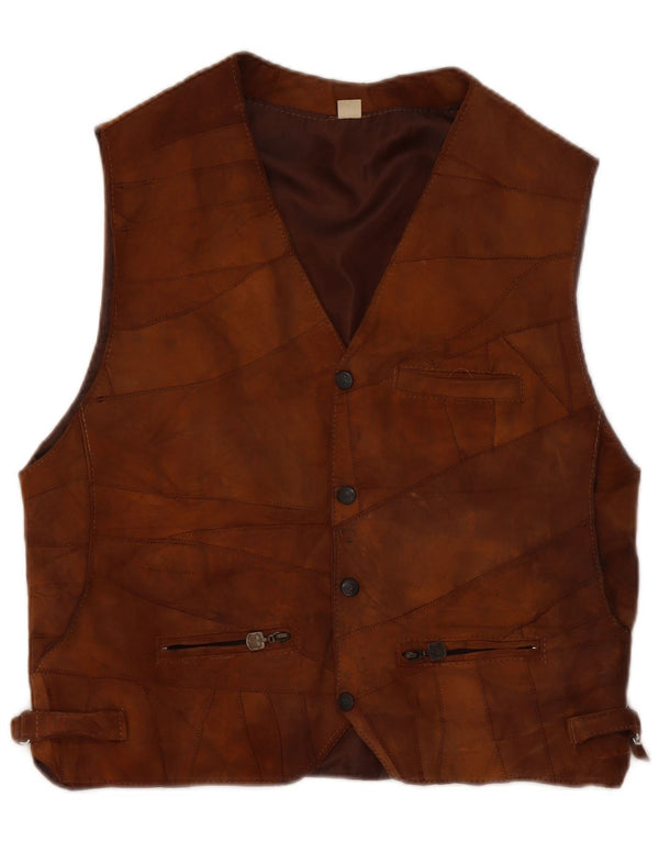 gilet en daim vintage pour hommes grand cuir patchwork marron
