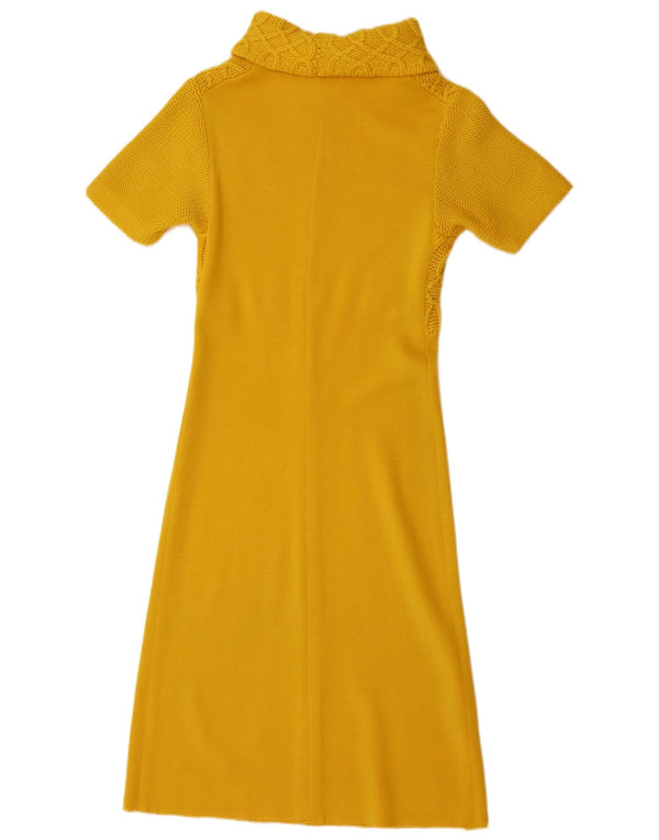 vintage Femmes Manches Courtes Jumper Robe UK 10 Petit Jaune