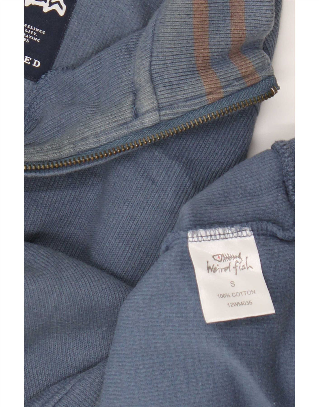 Weird Fish Sweat-shirt à col zippé pour homme Petit coton bleu