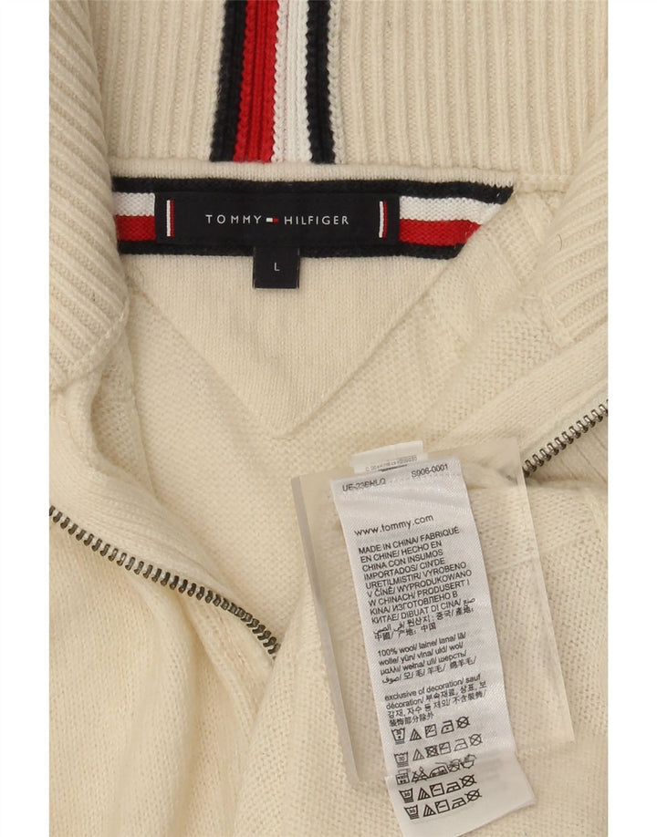 Tommy Hilfiger Pull à col zippé pour homme en laine blanc cassé