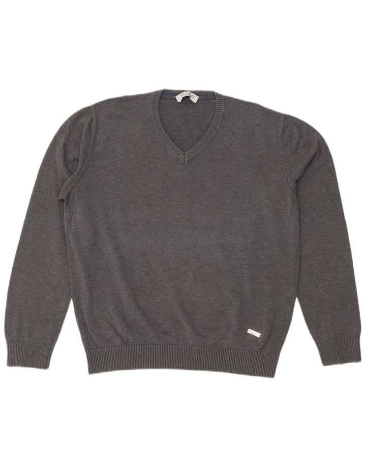 Trussardi Pull Col V Pull Large Gris Coton Homme