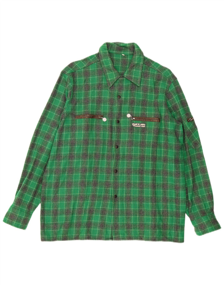 chemise en flanelle homme vintage IT 52 Grande laine à carreaux verts