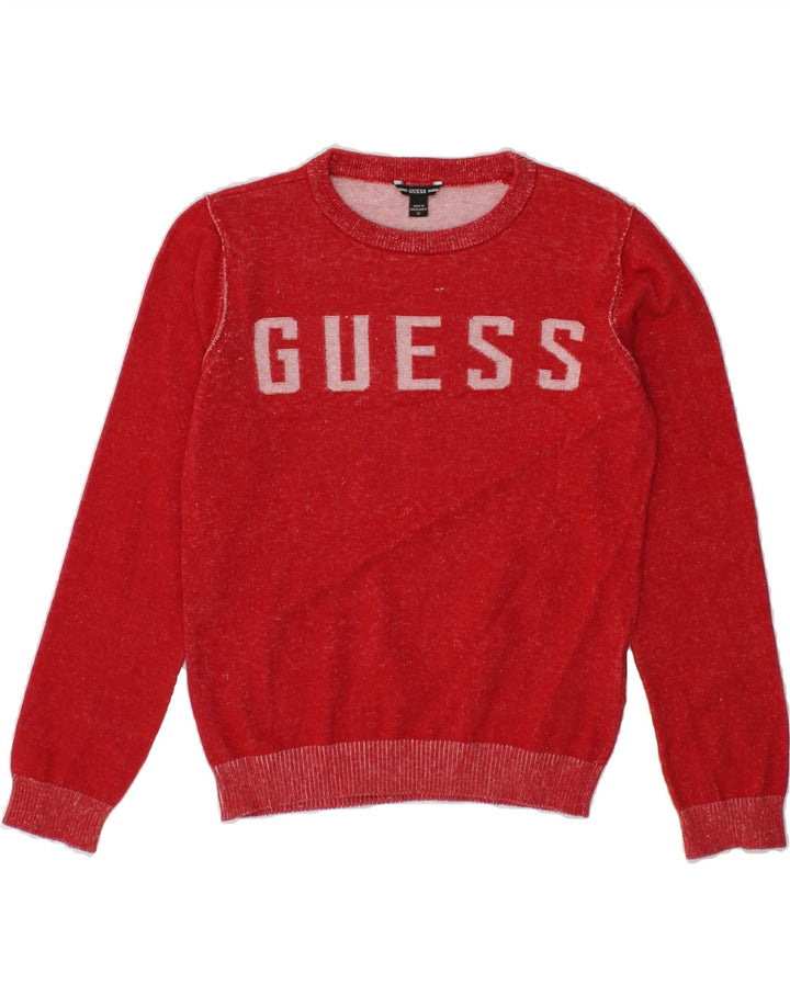 GUESS Boys Graphic Crew Neck Jumper Sweater 11-12 Years Red Vintage Guess and Second-Hand Guess from Messina Hembry 