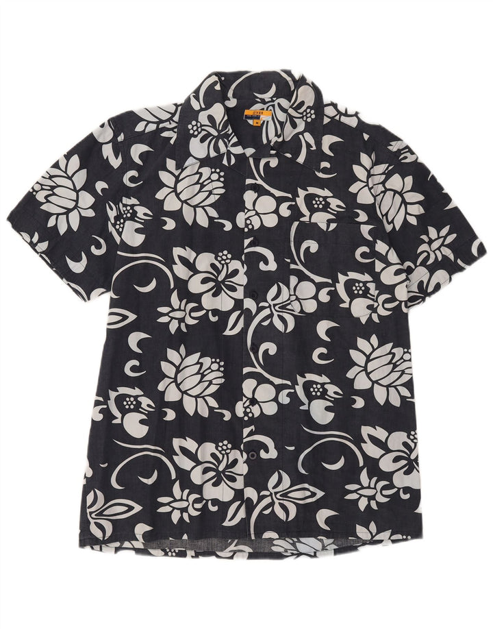 OXER Chemise à manches courtes pour homme en coton floral noir moyen