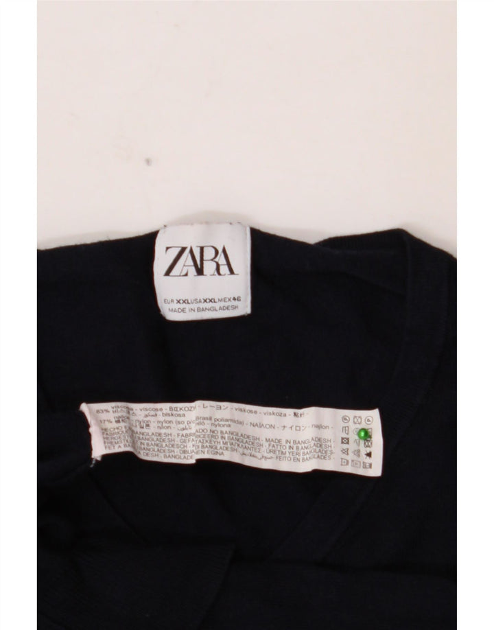 ZARA Pull col V pour homme 2XL Bleu marine Viscose
