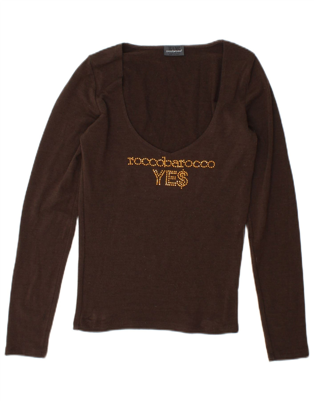 Roccobarocco Haut graphique à manches longues pour femme UK 12 Marron moyen