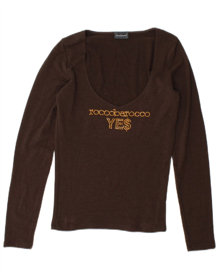 Roccobarocco Haut graphique à manches longues pour femme UK 12 Marron moyen