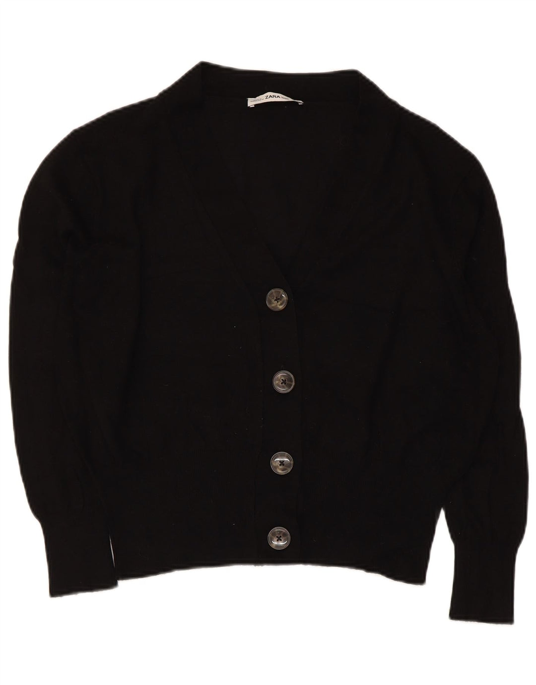ZARA Womens Crop Cardigan Pull UK 14 Moyen Noir