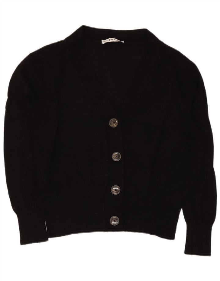 ZARA Womens Crop Cardigan Pull UK 14 Moyen Noir