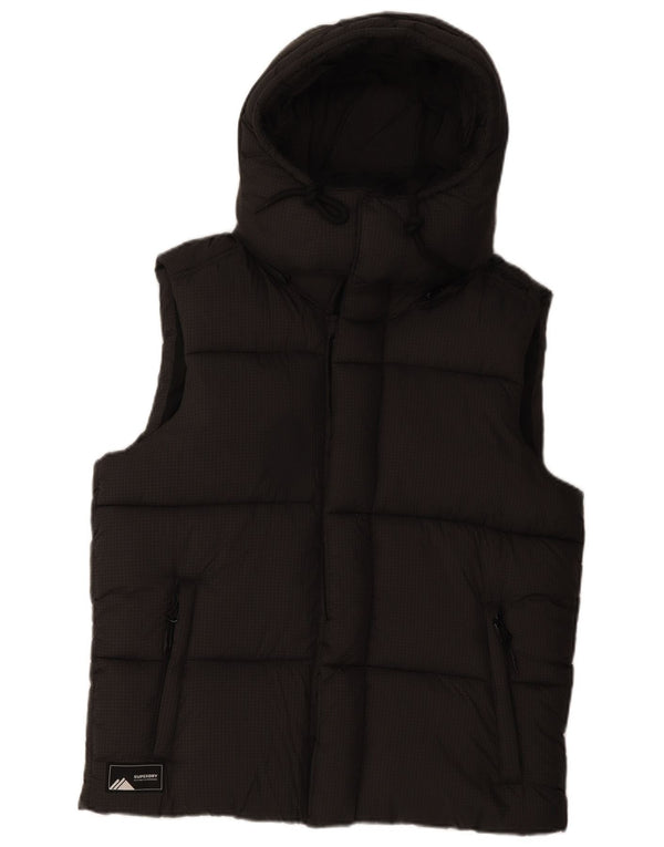 Superdry Gilet rembourré à capuche pour homme UK 38 Gris moyen à carreaux en nylon