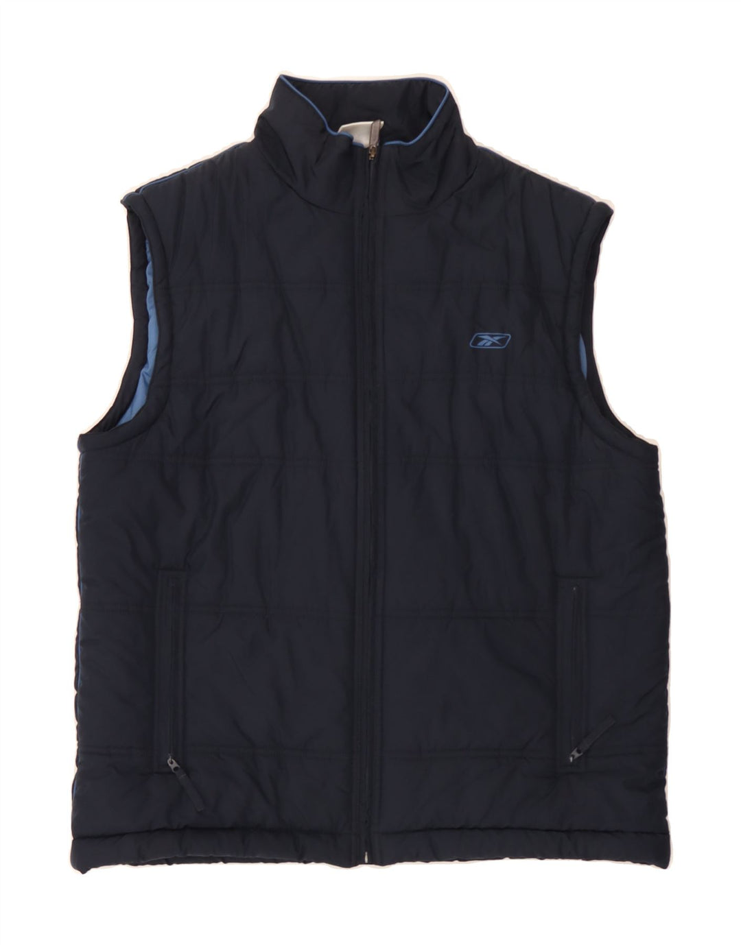 REEBOK Mens Padded Gilet UK 36 Small Navy Blue Polyester Vintage Reebok and Second-Hand Reebok from Messina Hembry 
