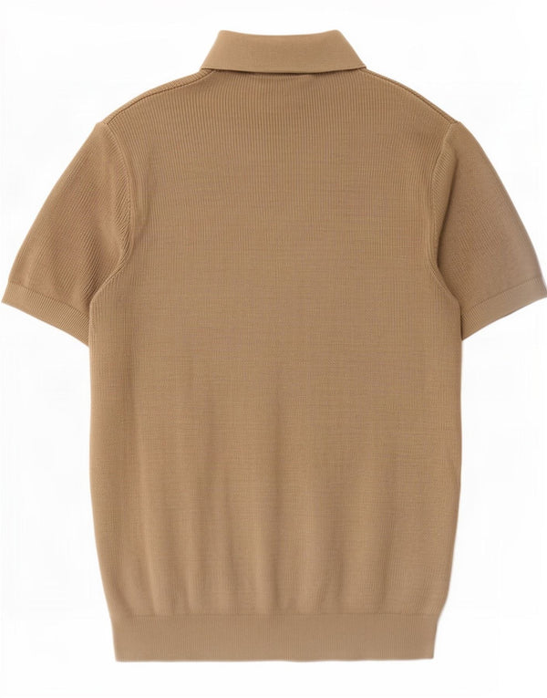 Zara Pull à manches courtes et col polo pour homme en coton kaki moyen