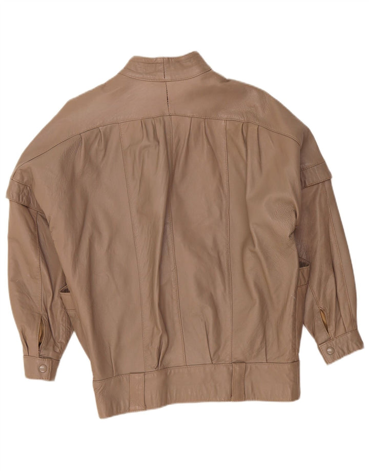 Veste en cuir surdimensionnée femme vintage UK 14 Medium Brown Rétro