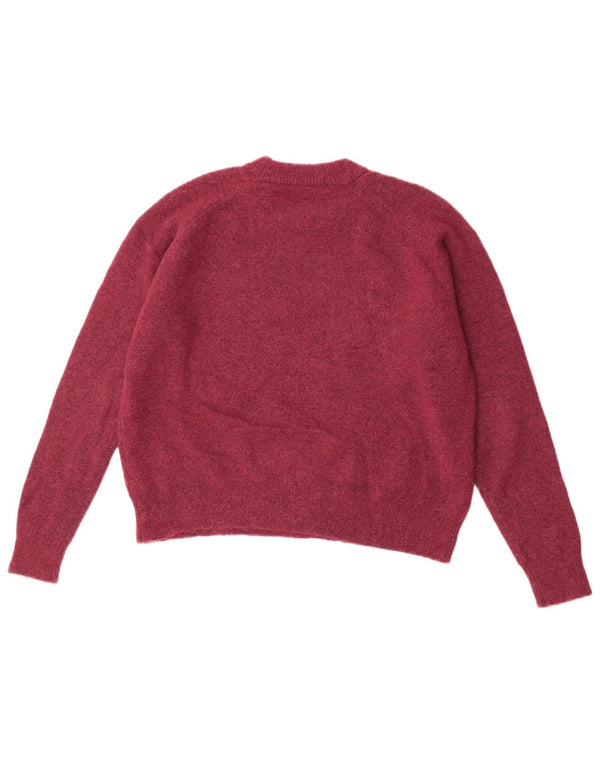 Zara Pull court surdimensionné à col rond pour femme UK 10 Petit Bordeaux