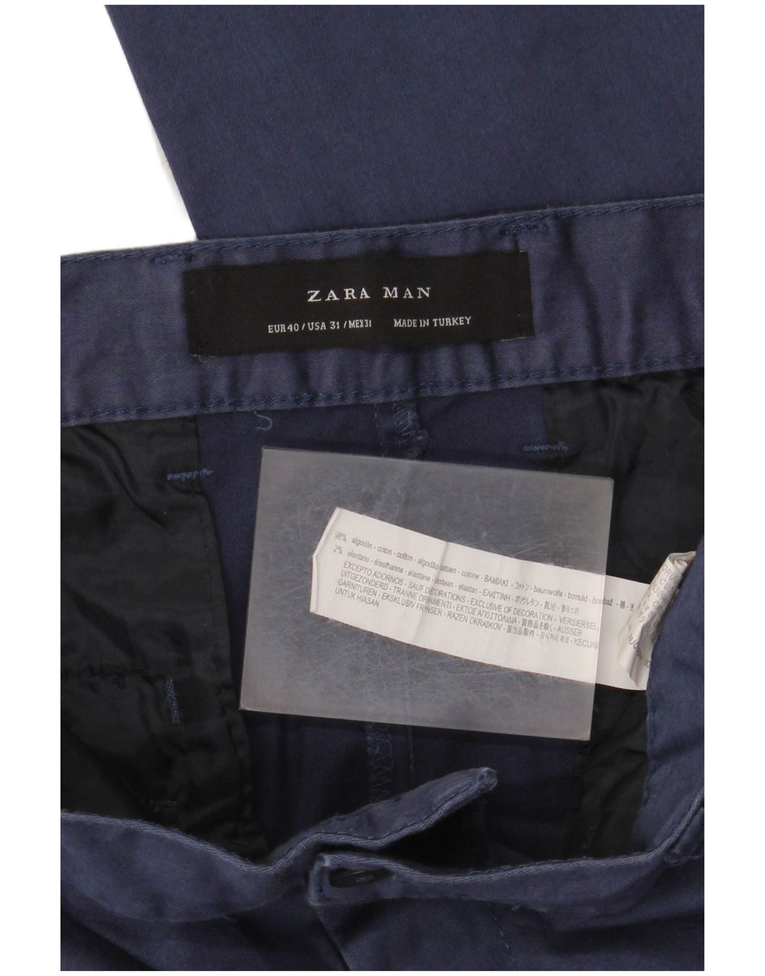 Zara Pantalon Chino Slim Homme EU 40 Medium W31 L28 Bleu Marine Coton