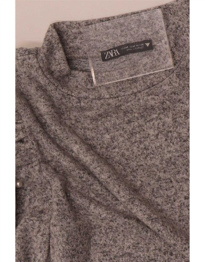 Zara Femme Top Manches Longues UK 12 Gris Moyen