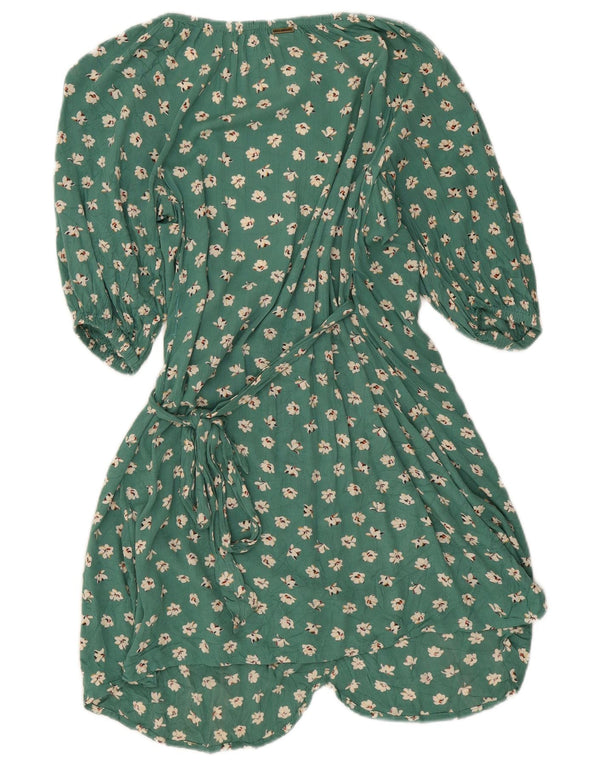 Billabong Robe portefeuille à manches 3/4 pour femme UK 12 Vert moyen floral