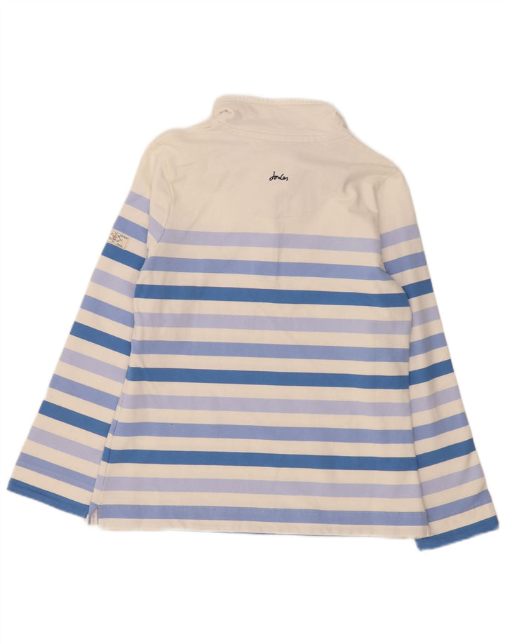 Joules Womens Button Neck Sweatshirt Jumper UK 14 Large Blanc Rayé