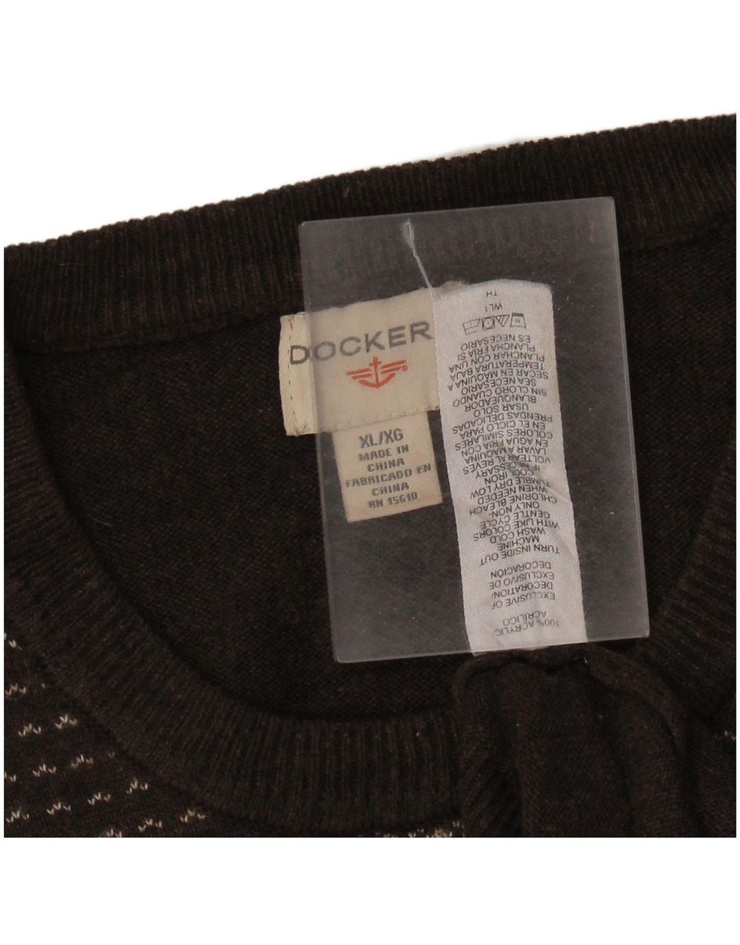 Dockers Pull col rond pour homme XL Marron Fair Isle Acrylique