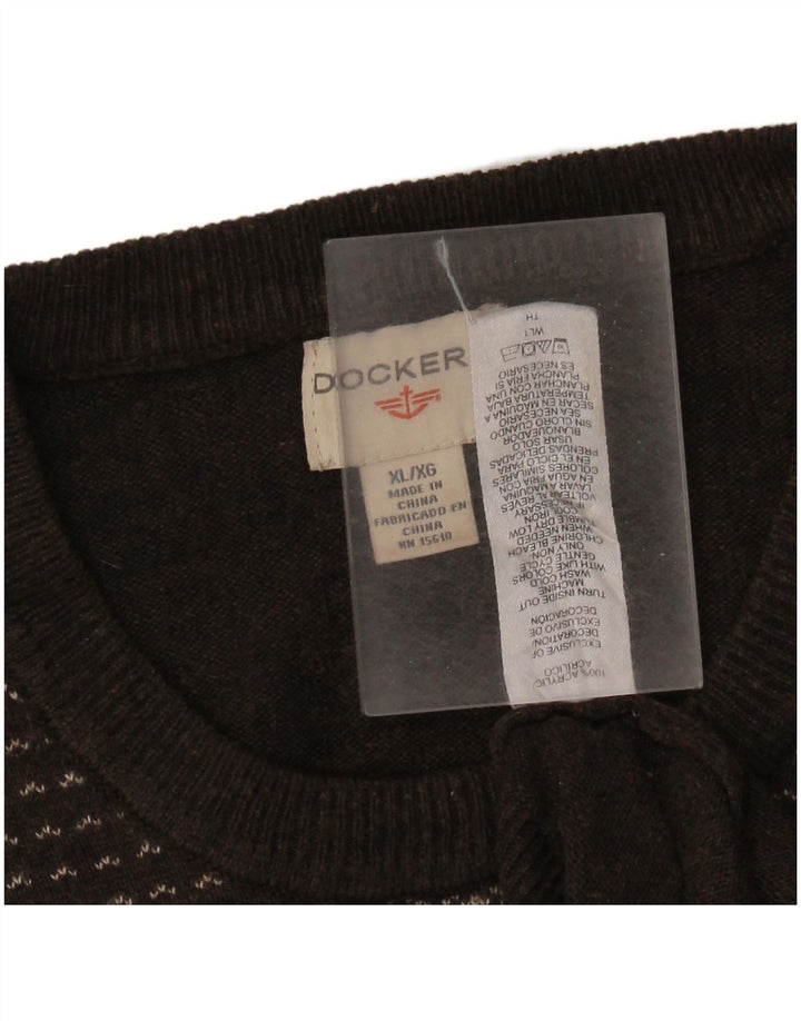 Dockers Pull col rond pour homme XL Marron Fair Isle Acrylique