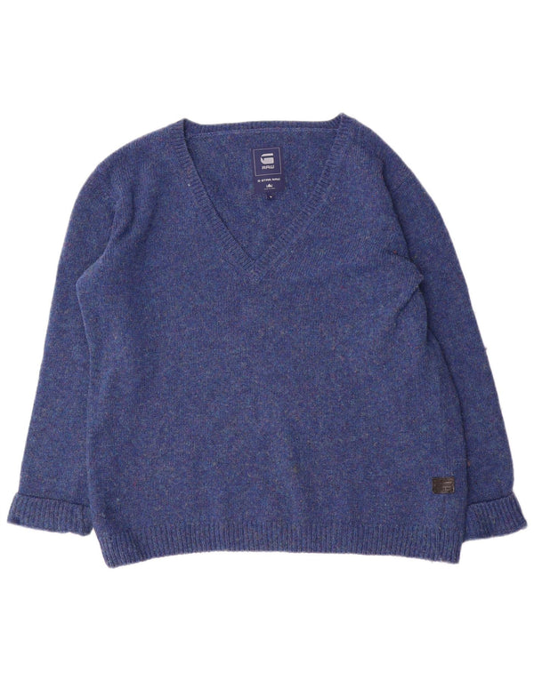 G-Star Pull col V pour femme UK 14 Bleu moyen moucheté