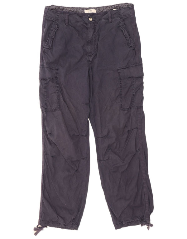 Marks & Spencer Pantalon cargo droit taille haute pour femme W34 L31 Bleu marine