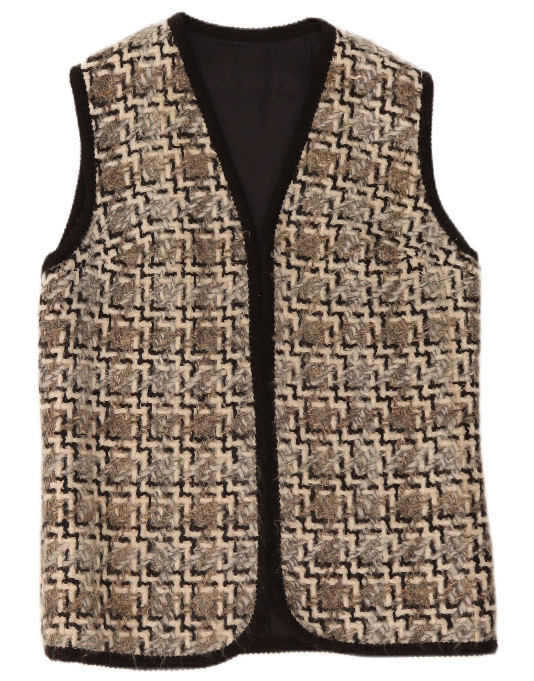 vintage Womens Open Gilet UK 14 Moyen Beige Géométrique