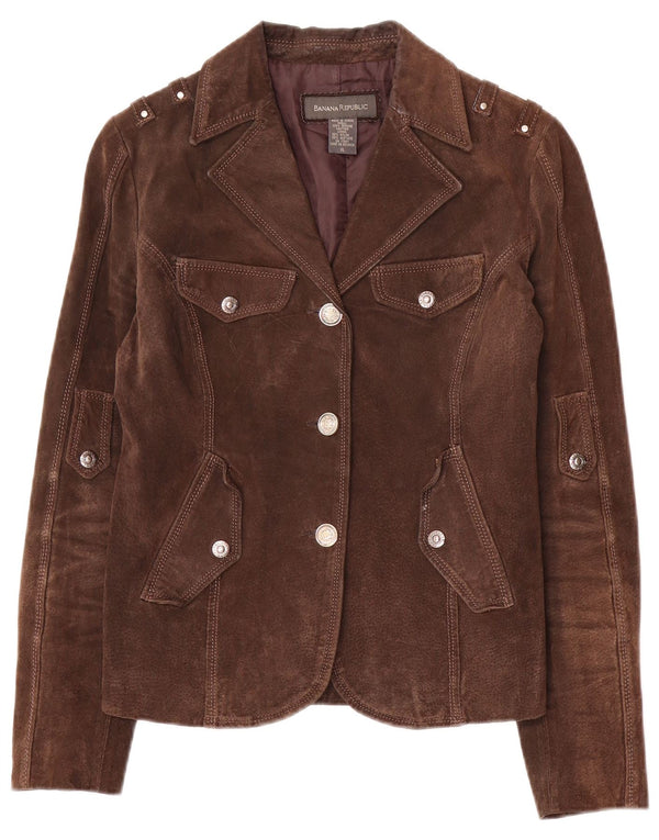 Banana Republic Veste Blazer Militaire en Daim pour Femme UK 18 XL Cuir Marron