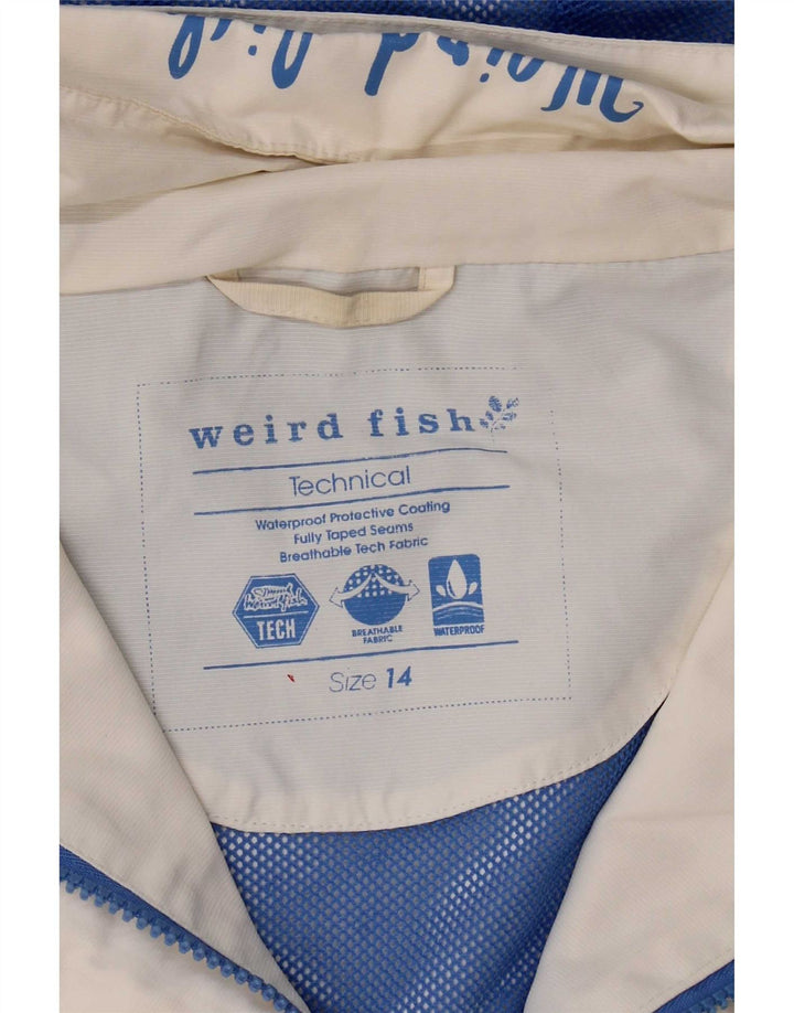 Weird Fish Veste de pluie à capuche pour femme UK 14 Large Blanc Colorblock Nylon