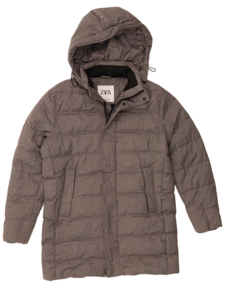 Zara Manteau matelassé à capuche pour homme UK 36 Petit Gris Polyester