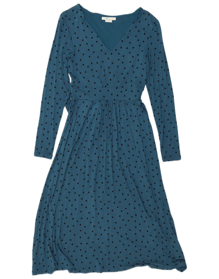BODEN Robe longue à manches longues pour femme UK 8 Petit bleu à pois en viscose