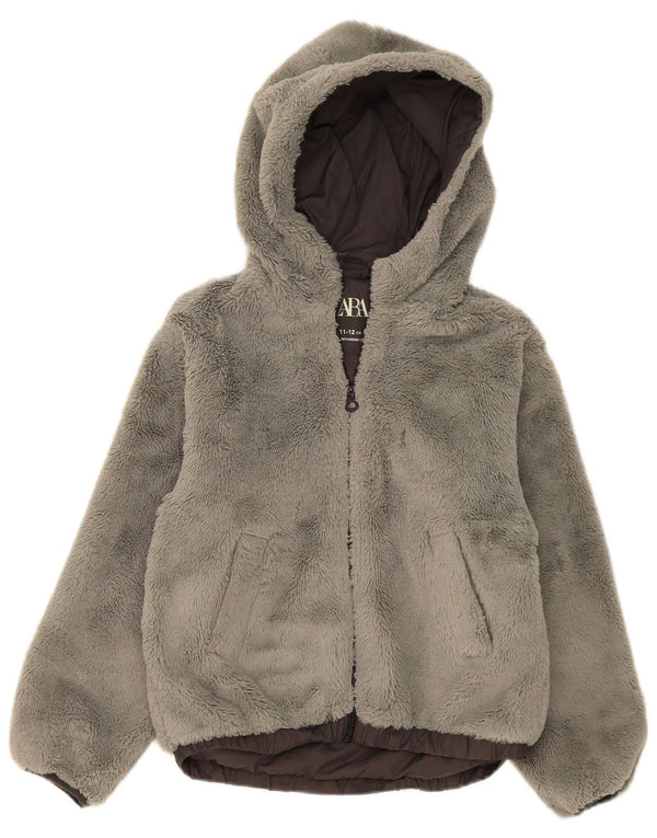 Zara Veste Polaire à Capuche Teddy Bear Fille 11-12 Ans Gris Polyamide